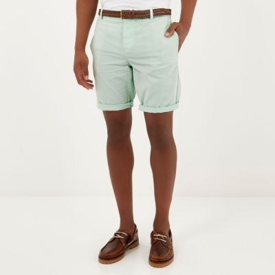 Light green belted chino slim bermuda shorts